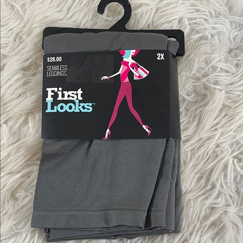 FIRST LOOKS Seamless Leggings Dark Grey Pull On Style Size 2X NEW - Picture 2 of 4